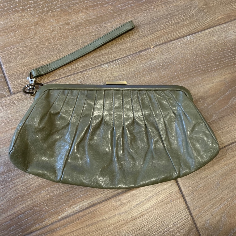 HOBO Olive Green Leather Wristlet Clutch